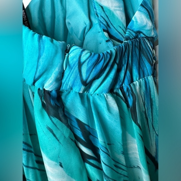 Bisou Bisou Butterfly Wing Turquoise Blue Halter Fairycore Maxi Dress Size 6 - Picture 11 of 14